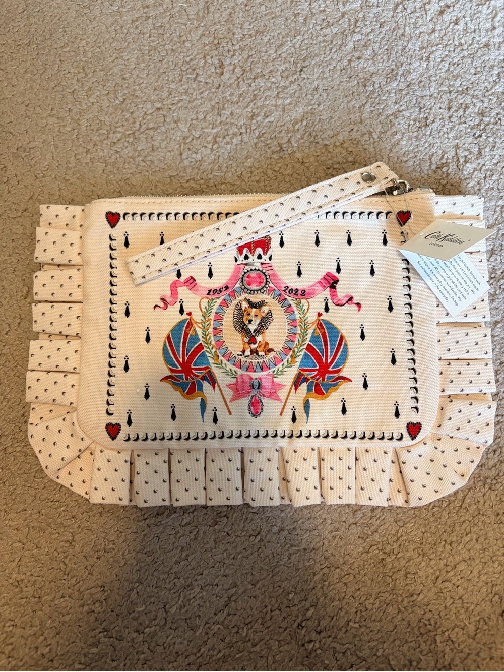 Rare BNWT Cath Kidston Platinum Jubilee Corgi Cream Wristlet